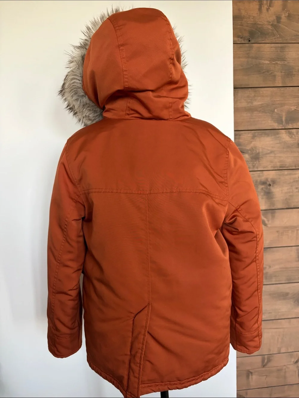 Abercrombie & Fitch Orange Hooded Faux-Fur Trim Puffer Jacket